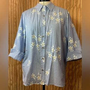 Alfred Dunner Blue Striped Floral Button-Front Shirt